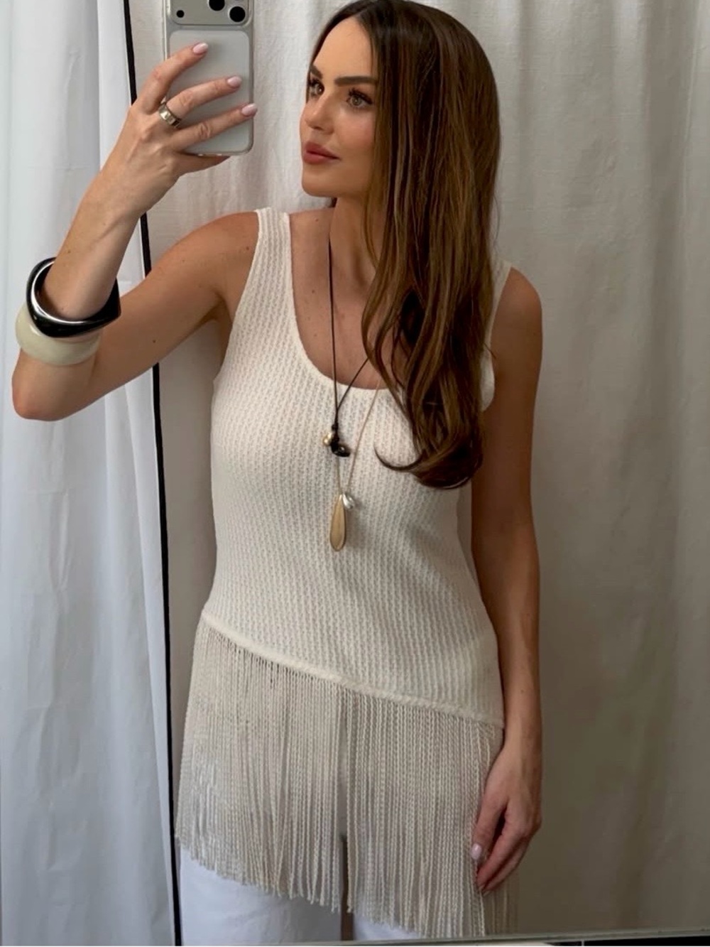 H&M NWT Special edition ivory Cream Knit fringe Top